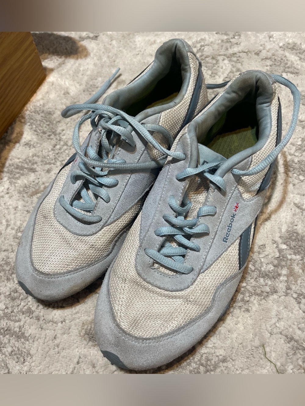 Reebok Women's Light Blue and Light Gray Suede Mesh Sneakers